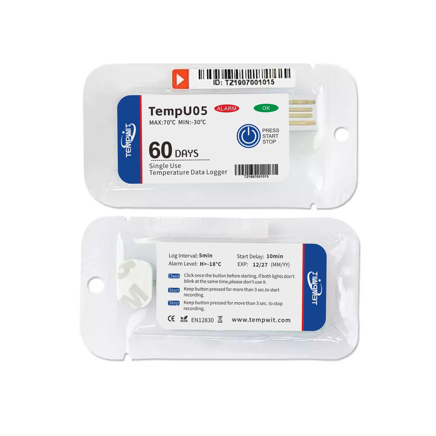 TempU05 Single Use Temperature Data Logger